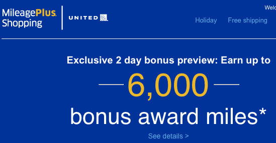 United MileagePlus Shopping 6000 Bonus